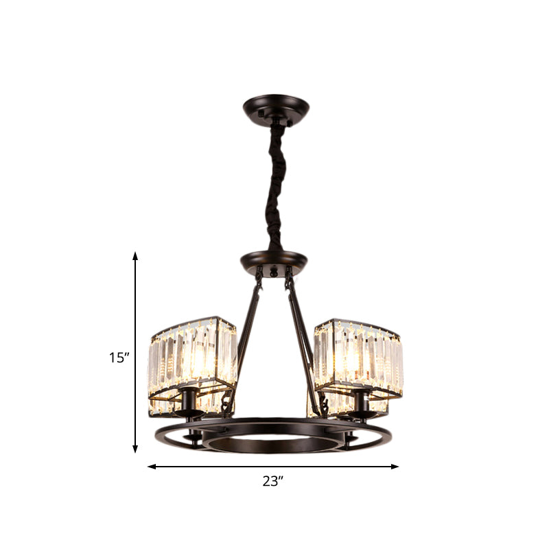 Black/Gold Circle Ceiling Chandelier Modernism Crystal 4/6 Lights Hanging Light Fixture for Bedroom Clearhalo 'Ceiling Lights' 'Chandeliers' 'Glass shade' 'Glass' 'Modern Chandeliers' 'Modern' Lighting' 225830