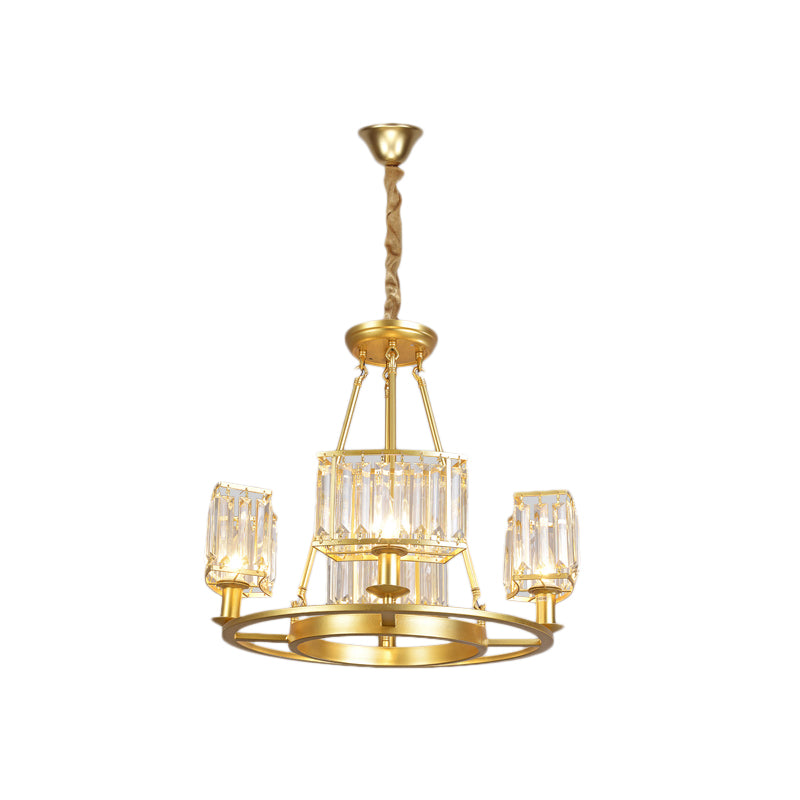 Black/Gold Circle Ceiling Chandelier Modernism Crystal 4/6 Lights Hanging Light Fixture for Bedroom Clearhalo 'Ceiling Lights' 'Chandeliers' 'Glass shade' 'Glass' 'Modern Chandeliers' 'Modern' Lighting' 225833