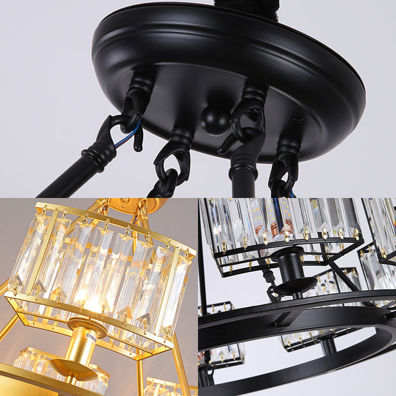 Black/Gold Circle Ceiling Chandelier Modernism Crystal 4/6 Lights Hanging Light Fixture for Bedroom Clearhalo 'Ceiling Lights' 'Chandeliers' 'Glass shade' 'Glass' 'Modern Chandeliers' 'Modern' Lighting' 225834