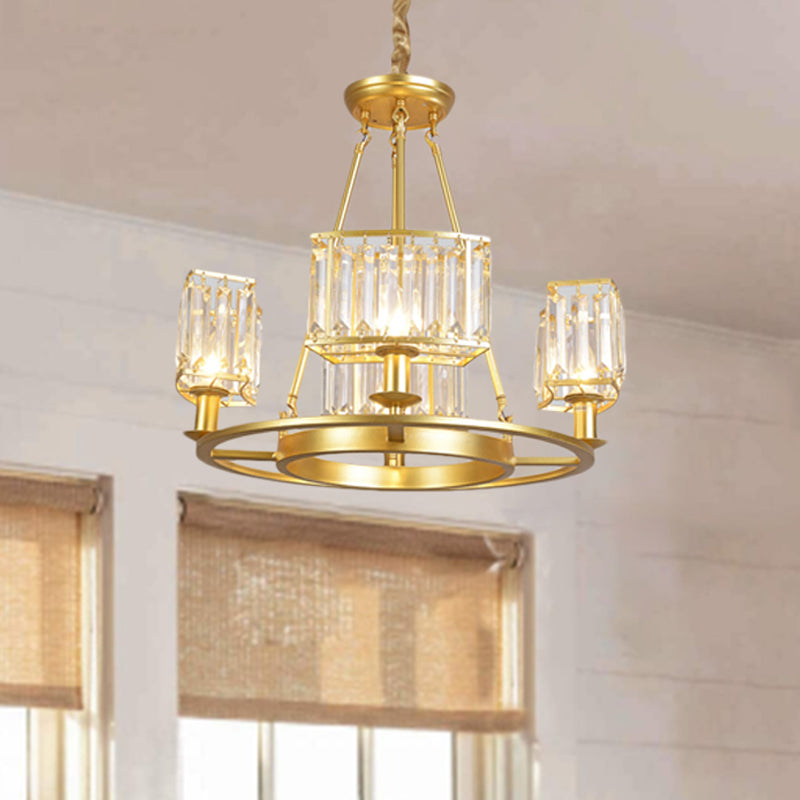 Black/Gold Circle Ceiling Chandelier Modernism Crystal 4/6 Lights Hanging Light Fixture for Bedroom Clearhalo 'Ceiling Lights' 'Chandeliers' 'Glass shade' 'Glass' 'Modern Chandeliers' 'Modern' Lighting' 225836