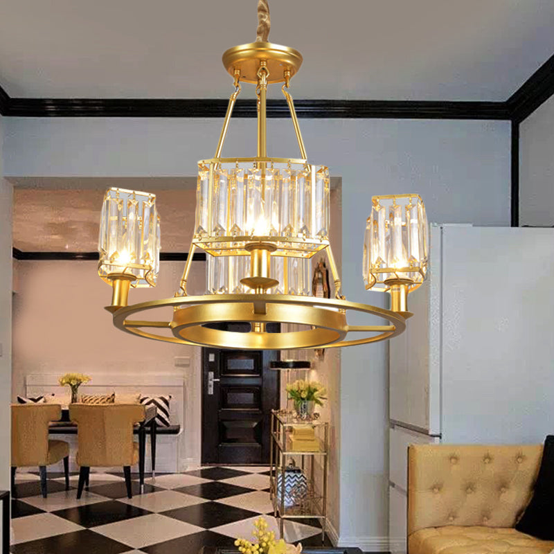 Black/Gold Circle Ceiling Chandelier Modernism Crystal 4/6 Lights Hanging Light Fixture for Bedroom 4 Gold Clearhalo 'Ceiling Lights' 'Chandeliers' 'Glass shade' 'Glass' 'Modern Chandeliers' 'Modern' Lighting' 225837