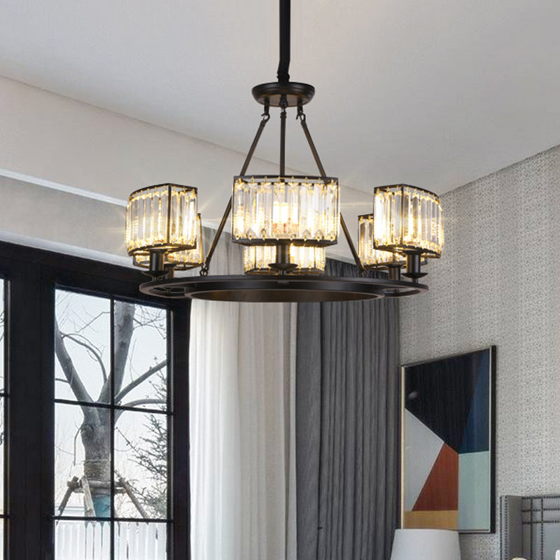 Black/Gold Circle Ceiling Chandelier Modernism Crystal 4/6 Lights Hanging Light Fixture for Bedroom 6 Black Clearhalo 'Ceiling Lights' 'Chandeliers' 'Glass shade' 'Glass' 'Modern Chandeliers' 'Modern' Lighting' 225838