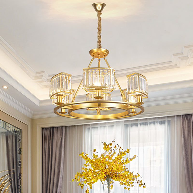 Black/Gold Circle Ceiling Chandelier Modernism Crystal 4/6 Lights Hanging Light Fixture for Bedroom Clearhalo 'Ceiling Lights' 'Chandeliers' 'Glass shade' 'Glass' 'Modern Chandeliers' 'Modern' Lighting' 225839