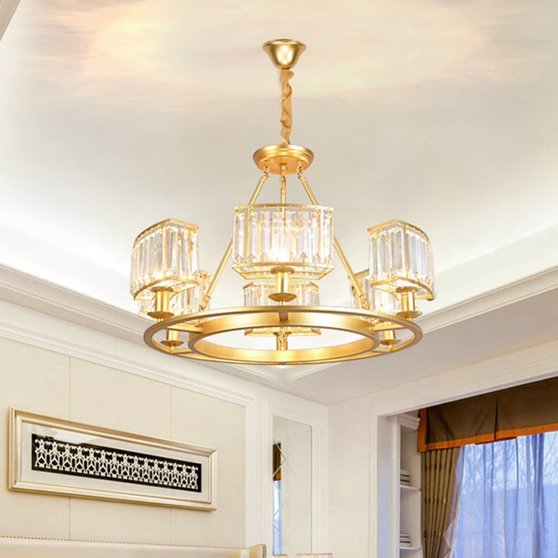 Black/Gold Circle Ceiling Chandelier Modernism Crystal 4/6 Lights Hanging Light Fixture for Bedroom 6 Gold Clearhalo 'Ceiling Lights' 'Chandeliers' 'Glass shade' 'Glass' 'Modern Chandeliers' 'Modern' Lighting' 225840