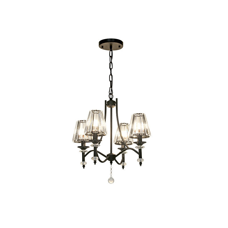 Tapered Chandelier Lighting Fixture Contemporary Crystal 4/6/8 Lights Black Pendant Light Kit with Adjustable Chain Clearhalo 'Ceiling Lights' 'Chandeliers' 'Glass shade' 'Glass' 'Modern Chandeliers' 'Modern' Lighting' 225843