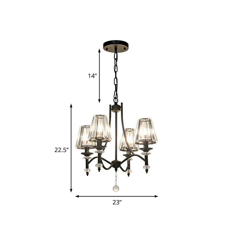 Tapered Chandelier Lighting Fixture Contemporary Crystal 4/6/8 Lights Black Pendant Light Kit with Adjustable Chain Clearhalo 'Ceiling Lights' 'Chandeliers' 'Glass shade' 'Glass' 'Modern Chandeliers' 'Modern' Lighting' 225844