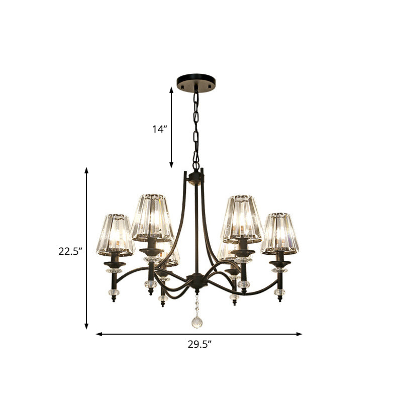 Tapered Chandelier Lighting Fixture Contemporary Crystal 4/6/8 Lights Black Pendant Light Kit with Adjustable Chain Clearhalo 'Ceiling Lights' 'Chandeliers' 'Glass shade' 'Glass' 'Modern Chandeliers' 'Modern' Lighting' 225848