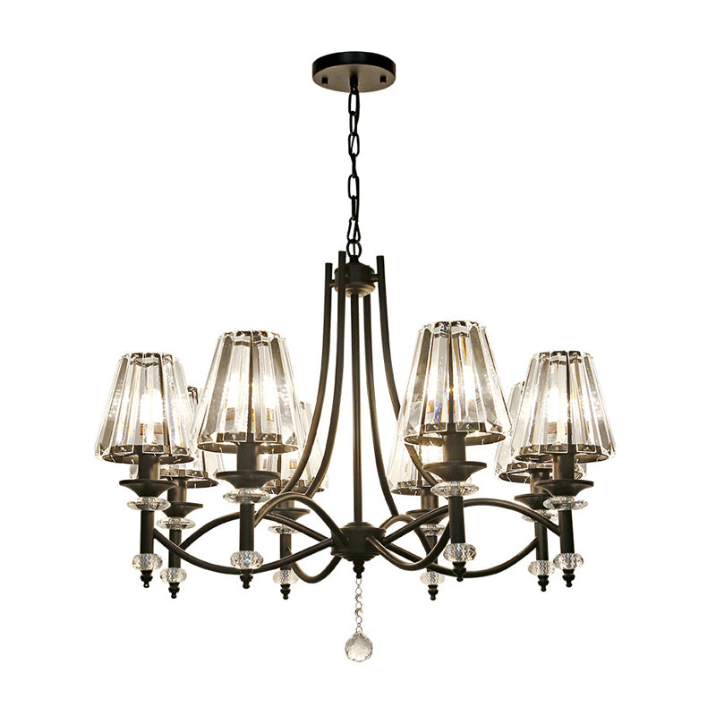 Tapered Chandelier Lighting Fixture Contemporary Crystal 4/6/8 Lights Black Pendant Light Kit with Adjustable Chain Clearhalo 'Ceiling Lights' 'Chandeliers' 'Glass shade' 'Glass' 'Modern Chandeliers' 'Modern' Lighting' 225851