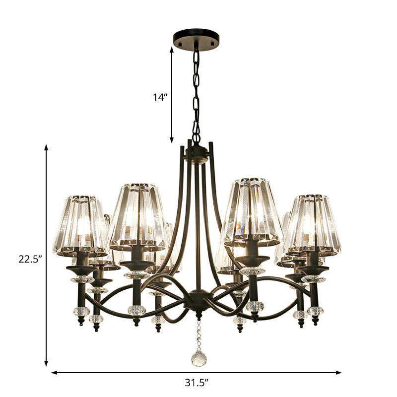 Tapered Chandelier Lighting Fixture Contemporary Crystal 4/6/8 Lights Black Pendant Light Kit with Adjustable Chain Clearhalo 'Ceiling Lights' 'Chandeliers' 'Glass shade' 'Glass' 'Modern Chandeliers' 'Modern' Lighting' 225852