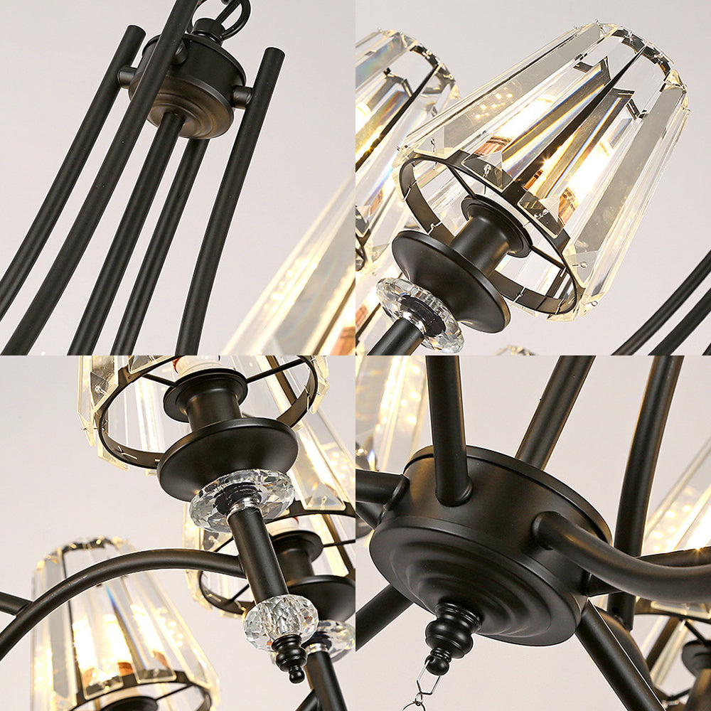 Tapered Chandelier Lighting Fixture Contemporary Crystal 4/6/8 Lights Black Pendant Light Kit with Adjustable Chain Clearhalo 'Ceiling Lights' 'Chandeliers' 'Glass shade' 'Glass' 'Modern Chandeliers' 'Modern' Lighting' 225853