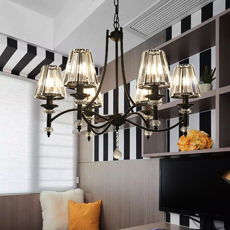 Tapered Chandelier Lighting Fixture Contemporary Crystal 4/6/8 Lights Black Pendant Light Kit with Adjustable Chain Clearhalo 'Ceiling Lights' 'Chandeliers' 'Glass shade' 'Glass' 'Modern Chandeliers' 'Modern' Lighting' 225855