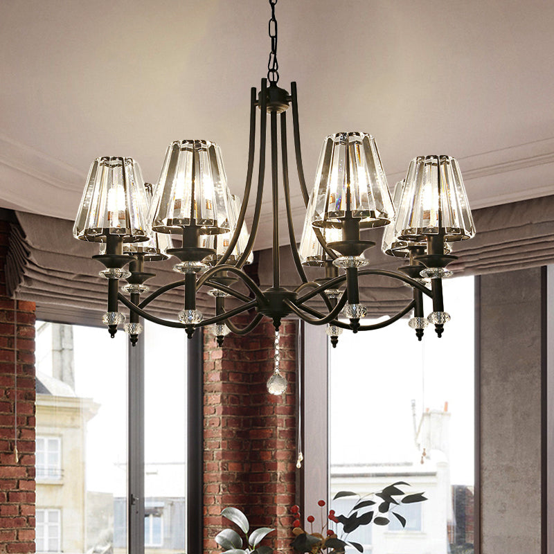 Tapered Chandelier Lighting Fixture Contemporary Crystal 4/6/8 Lights Black Pendant Light Kit with Adjustable Chain Clearhalo 'Ceiling Lights' 'Chandeliers' 'Glass shade' 'Glass' 'Modern Chandeliers' 'Modern' Lighting' 225856