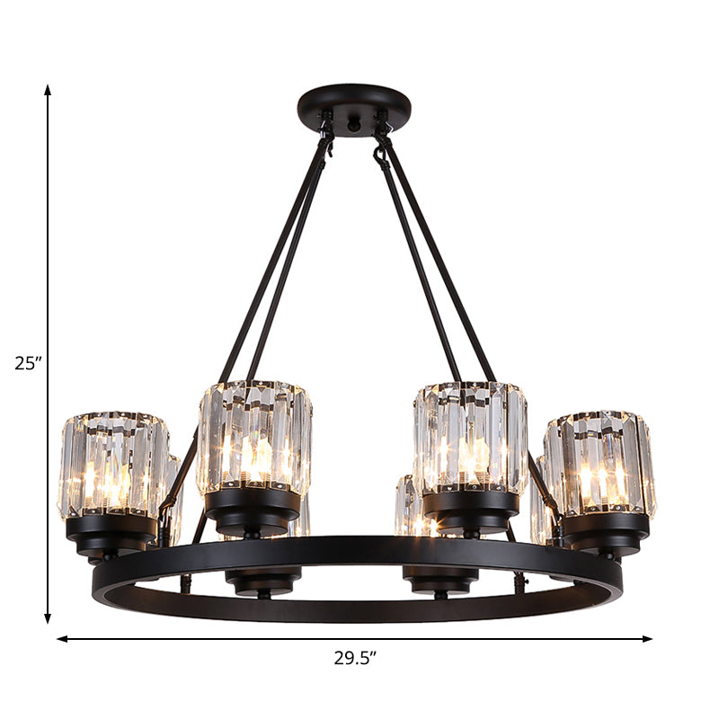 3/6/8 Lights Bedroom Chandelier Lighting Contemporary Black Hanging Light Kit with Cylindrical Crystal Shade Clearhalo 'Ceiling Lights' 'Chandeliers' 'Close To Ceiling Lights' 'Glass shade' 'Glass' 'Modern Chandeliers' 'Modern' Lighting' 225860