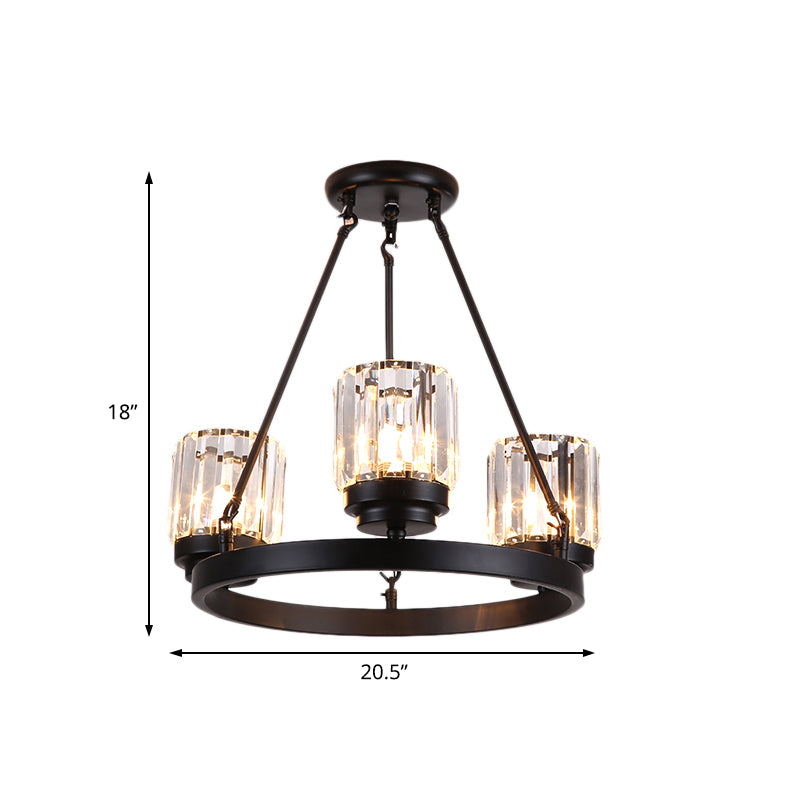 3/6/8 Lights Bedroom Chandelier Lighting Contemporary Black Hanging Light Kit with Cylindrical Crystal Shade Clearhalo 'Ceiling Lights' 'Chandeliers' 'Close To Ceiling Lights' 'Glass shade' 'Glass' 'Modern Chandeliers' 'Modern' Lighting' 225868