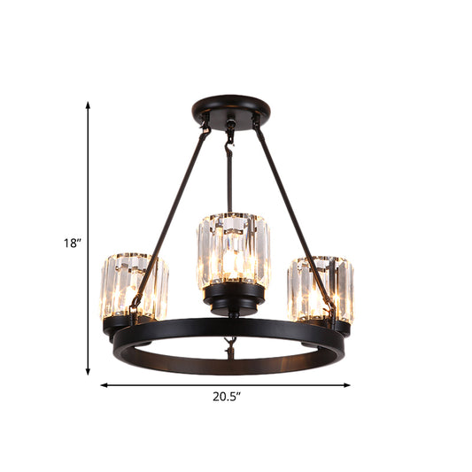 3/6/8 Lights Bedroom Chandelier Lighting Contemporary Black Hanging Light Kit with Cylindrical Crystal Shade Clearhalo 'Ceiling Lights' 'Chandeliers' 'Close To Ceiling Lights' 'Glass shade' 'Glass' 'Modern Chandeliers' 'Modern' Lighting' 225868