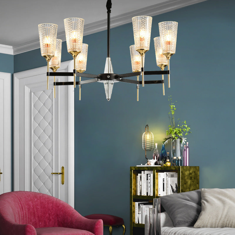 Modern 6/8/12 Lights Chandelier Light Brass Cup Pendant Light Fixture with Crystal Shade 8 Brass Clearhalo 'Ceiling Lights' 'Chandeliers' 'Modern Chandeliers' 'Modern' Lighting' 225879