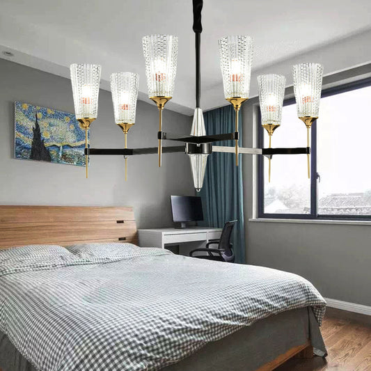 Modern 6/8/12 Lights Chandelier Light Brass Cup Pendant Light Fixture with Crystal Shade Clearhalo 'Ceiling Lights' 'Chandeliers' 'Modern Chandeliers' 'Modern' Lighting' 225888
