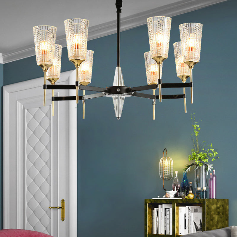 Modern 6/8/12 Lights Chandelier Light Brass Cup Pendant Light Fixture with Crystal Shade 6 Brass Clearhalo 'Ceiling Lights' 'Chandeliers' 'Modern Chandeliers' 'Modern' Lighting' 225889