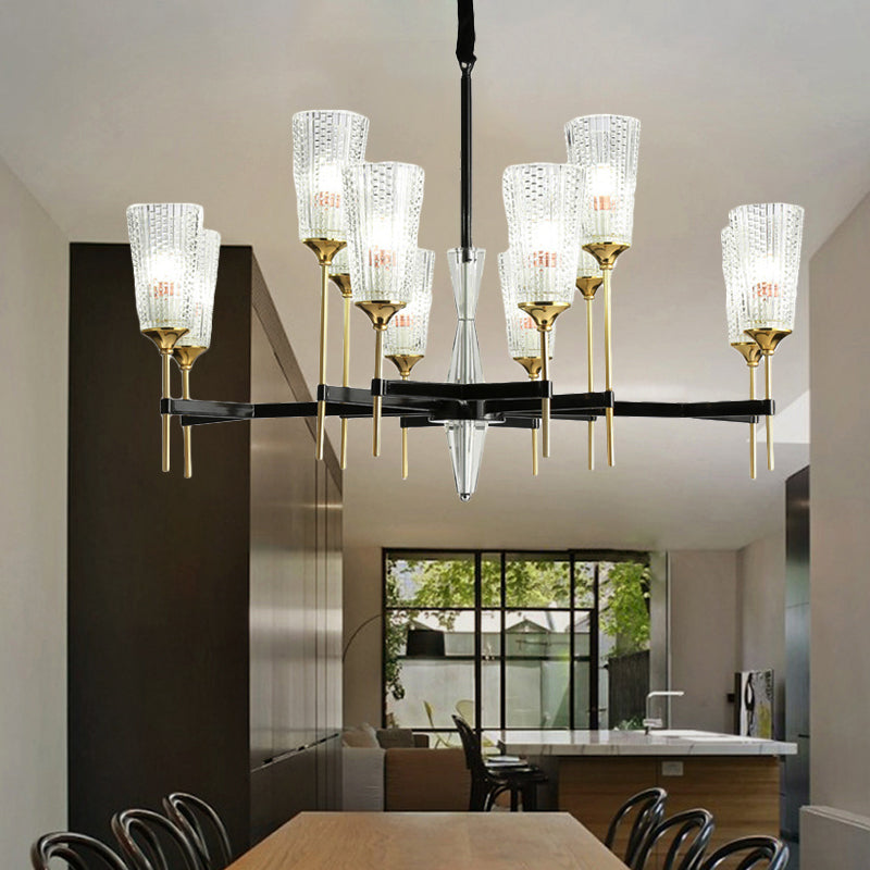 Modern 6/8/12 Lights Chandelier Light Brass Cup Pendant Light Fixture with Crystal Shade 12 Brass Clearhalo 'Ceiling Lights' 'Chandeliers' 'Modern Chandeliers' 'Modern' Lighting' 225891