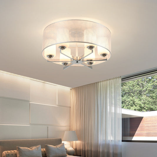 6 Lights Drum Flush Light Fixture Traditional White Fabric Ceiling Mount for Living Room White Clearhalo 'Ceiling Lights' 'Close To Ceiling Lights' 'Close to ceiling' 'Flush mount' Lighting' 225897