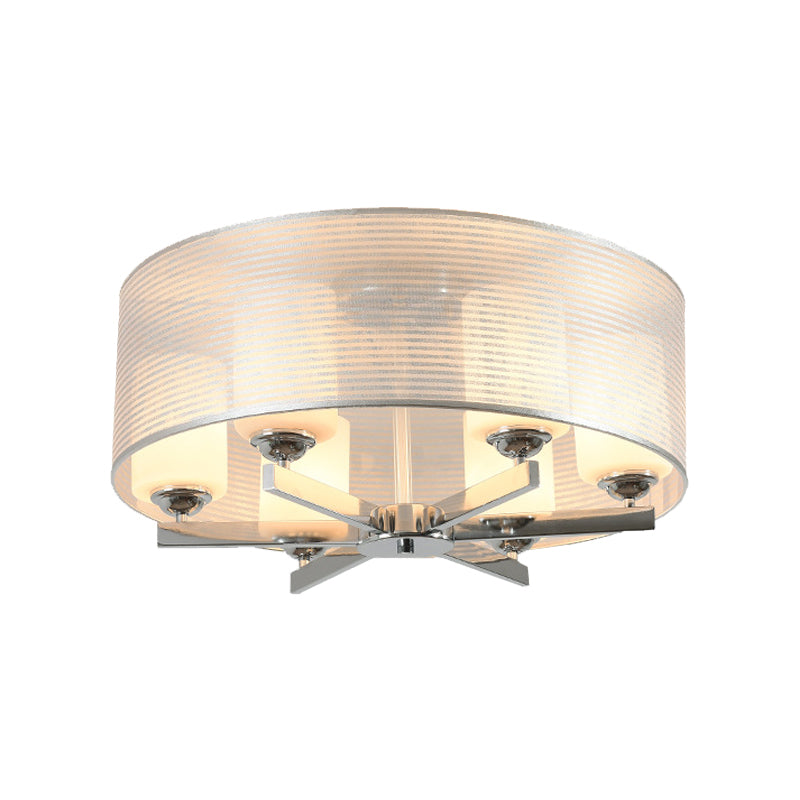 6 Lights Drum Flush Light Fixture Traditional White Fabric Ceiling Mount for Living Room Clearhalo 'Ceiling Lights' 'Close To Ceiling Lights' 'Close to ceiling' 'Flush mount' Lighting' 225899