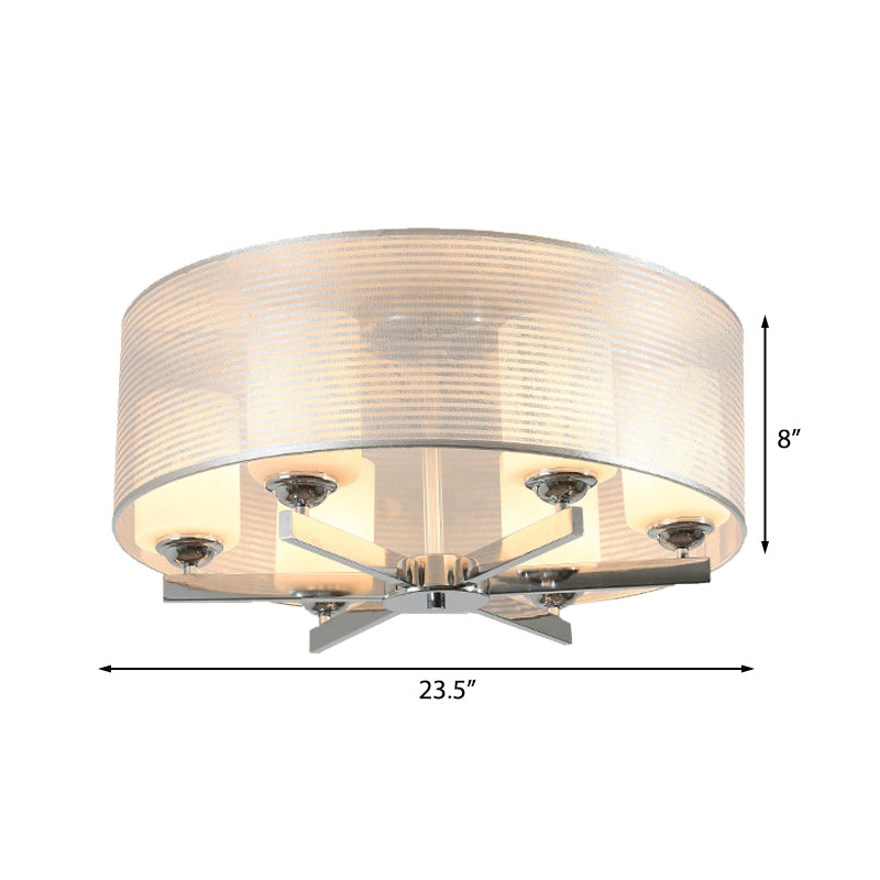 6 Lights Drum Flush Light Fixture Traditional White Fabric Ceiling Mount for Living Room Clearhalo 'Ceiling Lights' 'Close To Ceiling Lights' 'Close to ceiling' 'Flush mount' Lighting' 225900