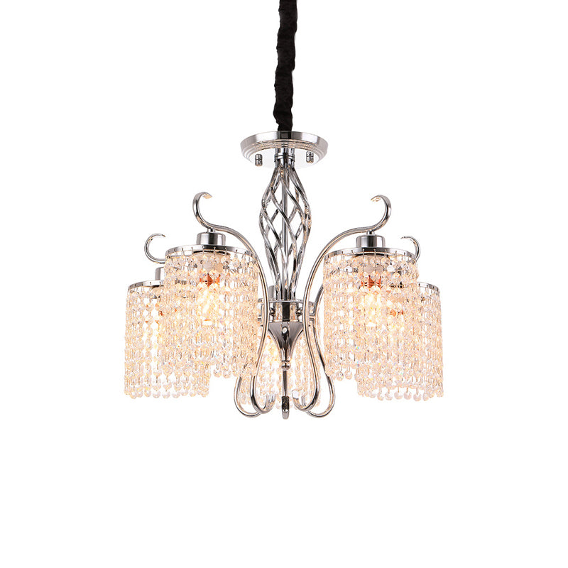 Contemporary Cylinder Chandelier Pendant Light Crystal 3/5 Lights Hanging Ceiling Light in Chrome for Living Room Clearhalo 'Ceiling Lights' 'Chandeliers' 'Modern Chandeliers' 'Modern' Lighting' 225903