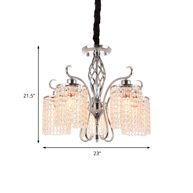 Contemporary Cylinder Chandelier Pendant Light Crystal 3/5 Lights Hanging Ceiling Light in Chrome for Living Room Clearhalo 'Ceiling Lights' 'Chandeliers' 'Modern Chandeliers' 'Modern' Lighting' 225904