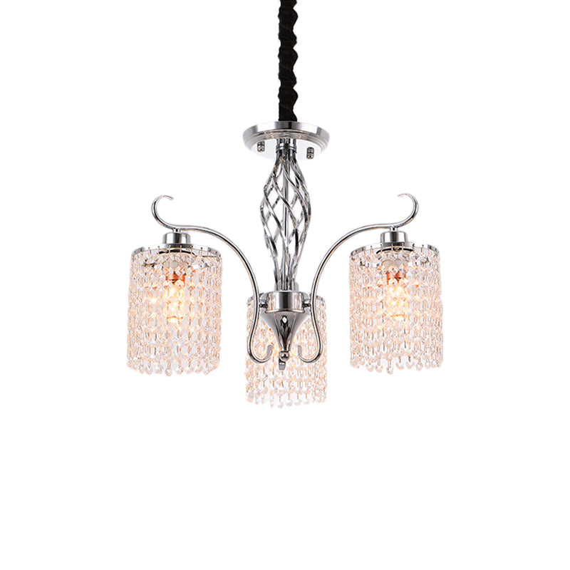 Contemporary Cylinder Chandelier Pendant Light Crystal 3/5 Lights Hanging Ceiling Light in Chrome for Living Room Clearhalo 'Ceiling Lights' 'Chandeliers' 'Modern Chandeliers' 'Modern' Lighting' 225907
