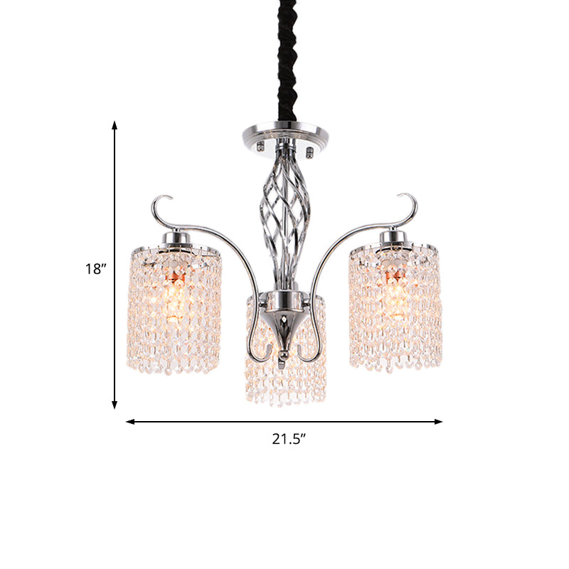 Contemporary Cylinder Chandelier Pendant Light Crystal 3/5 Lights Hanging Ceiling Light in Chrome for Living Room Clearhalo 'Ceiling Lights' 'Chandeliers' 'Modern Chandeliers' 'Modern' Lighting' 225908