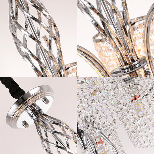 Contemporary Cylinder Chandelier Pendant Light Crystal 3/5 Lights Hanging Ceiling Light in Chrome for Living Room Clearhalo 'Ceiling Lights' 'Chandeliers' 'Modern Chandeliers' 'Modern' Lighting' 225909