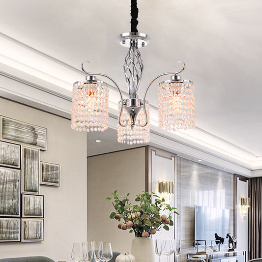 Contemporary Cylinder Chandelier Pendant Light Crystal 3/5 Lights Hanging Ceiling Light in Chrome for Living Room Clearhalo 'Ceiling Lights' 'Chandeliers' 'Modern Chandeliers' 'Modern' Lighting' 225911