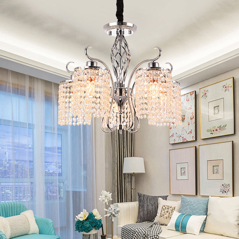 Contemporary Cylinder Chandelier Pendant Light Crystal 3/5 Lights Hanging Ceiling Light in Chrome for Living Room Clearhalo 'Ceiling Lights' 'Chandeliers' 'Modern Chandeliers' 'Modern' Lighting' 225912