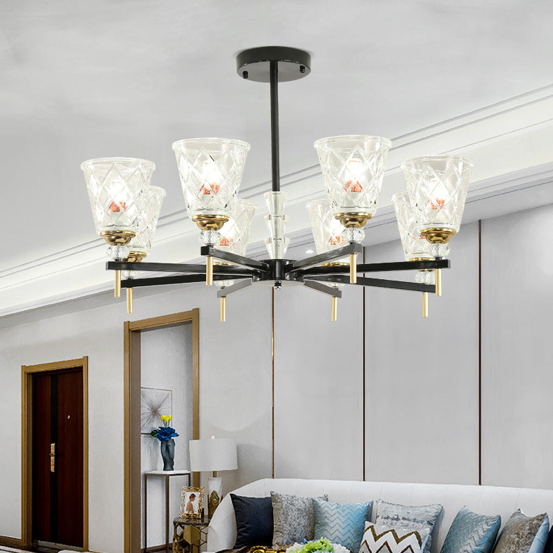 3/6/8 Lights Cone Chandelier Lighting Contemporary Crystal Hanging Ceiling Light in Black for Bedroom Clearhalo 'Ceiling Lights' 'Chandeliers' 'Modern Chandeliers' 'Modern' Lighting' 225922