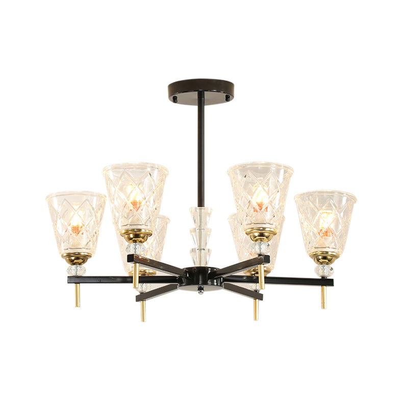 3/6/8 Lights Cone Chandelier Lighting Contemporary Crystal Hanging Ceiling Light in Black for Bedroom Clearhalo 'Ceiling Lights' 'Chandeliers' 'Modern Chandeliers' 'Modern' Lighting' 225928