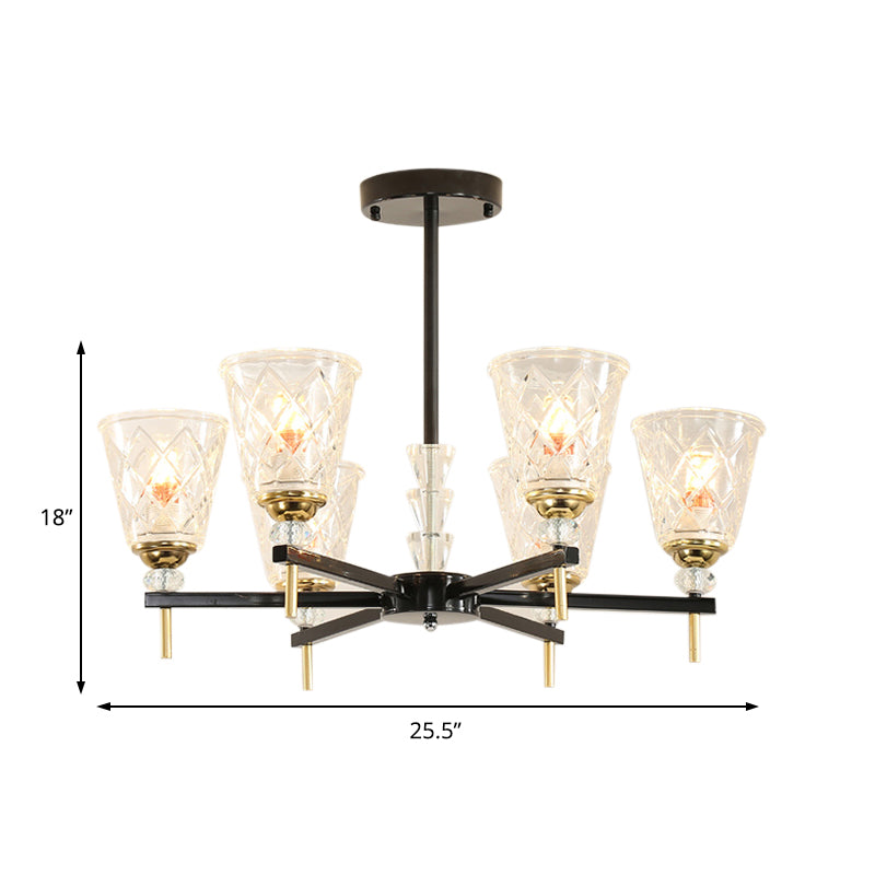 3/6/8 Lights Cone Chandelier Lighting Contemporary Crystal Hanging Ceiling Light in Black for Bedroom Clearhalo 'Ceiling Lights' 'Chandeliers' 'Modern Chandeliers' 'Modern' Lighting' 225929