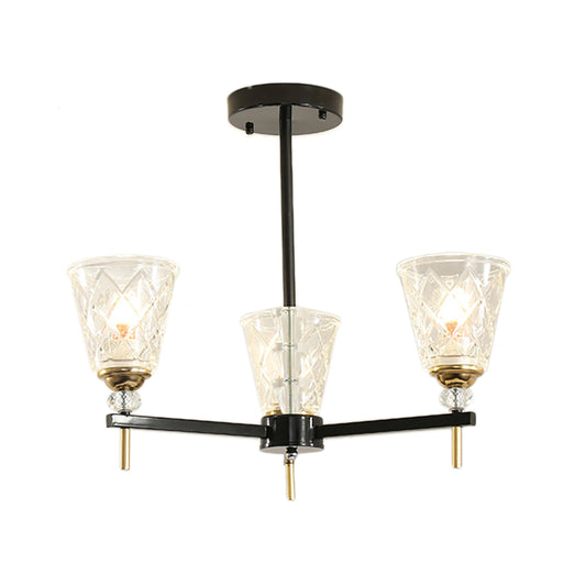3/6/8 Lights Cone Chandelier Lighting Contemporary Crystal Hanging Ceiling Light in Black for Bedroom Clearhalo 'Ceiling Lights' 'Chandeliers' 'Modern Chandeliers' 'Modern' Lighting' 225932