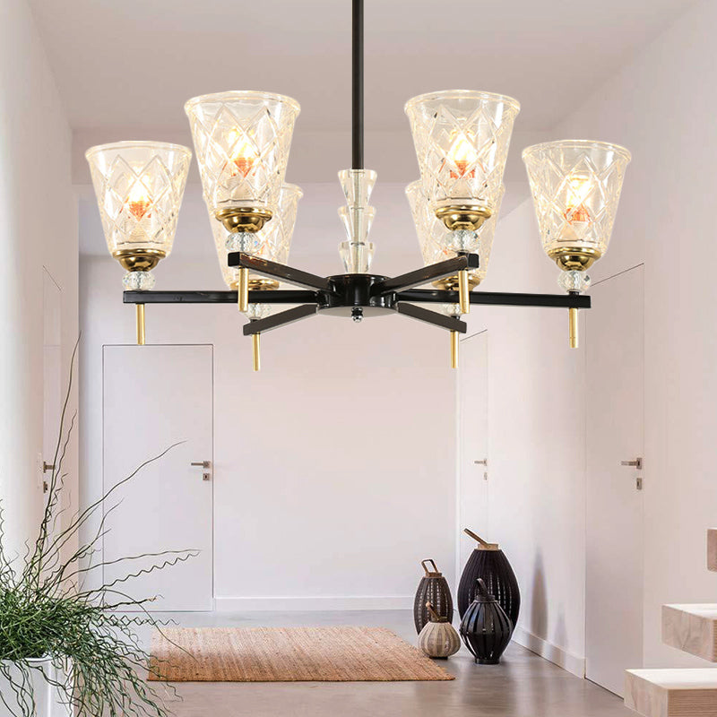 3/6/8 Lights Cone Chandelier Lighting Contemporary Crystal Hanging Ceiling Light in Black for Bedroom Clearhalo 'Ceiling Lights' 'Chandeliers' 'Modern Chandeliers' 'Modern' Lighting' 225937