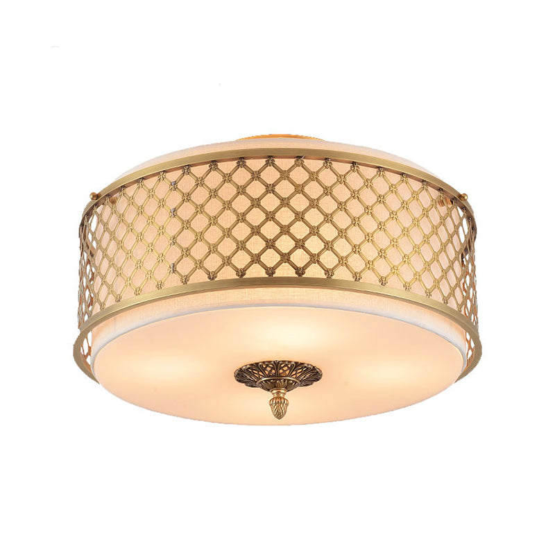 Drum Metal Flush Mount Lamp Classic 4/5 Lights Living Room Ceiling Lighting in Brass, 16"/19.5" Wide Clearhalo 'Ceiling Lights' 'Close To Ceiling Lights' 'Close to ceiling' 'Flush mount' Lighting' 225944