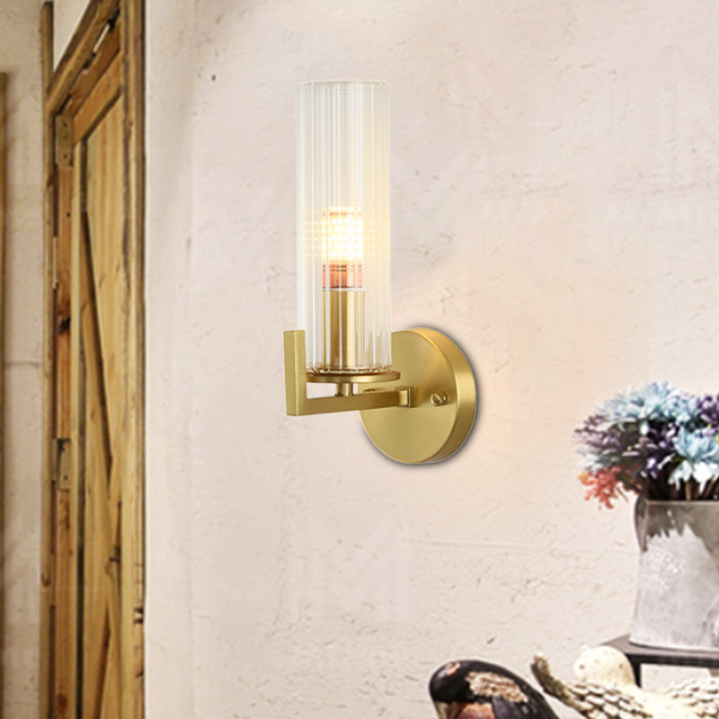 Crystal Cylindrical Wall Sconce Modernism 1 Light Brass Sconce Light Fixture for Bedroom Clearhalo 'Cast Iron' 'Glass' 'Industrial' 'Modern wall lights' 'Modern' 'Tiffany' 'Traditional wall lights' 'Wall Lamps & Sconces' 'Wall Lights' Lighting' 225946