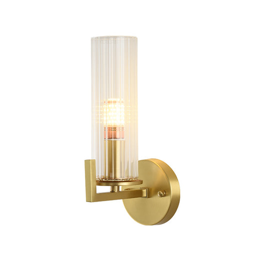 Crystal Cylindrical Wall Sconce Modernism 1 Light Brass Sconce Light Fixture for Bedroom Clearhalo 'Cast Iron' 'Glass' 'Industrial' 'Modern wall lights' 'Modern' 'Tiffany' 'Traditional wall lights' 'Wall Lamps & Sconces' 'Wall Lights' Lighting' 225948