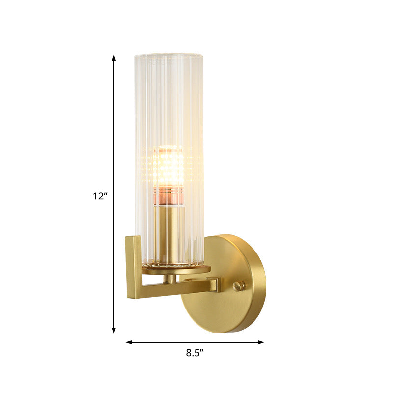 Crystal Cylindrical Wall Sconce Modernism 1 Light Brass Sconce Light Fixture for Bedroom Clearhalo 'Cast Iron' 'Glass' 'Industrial' 'Modern wall lights' 'Modern' 'Tiffany' 'Traditional wall lights' 'Wall Lamps & Sconces' 'Wall Lights' Lighting' 225949