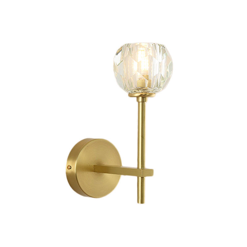 Minimalism 1 Light Wall Mounted Lighting Brass Faceted Sconce Light Fixture with Crystal Shade Clearhalo 'Modern wall lights' 'Modern' 'Wall Lamps & Sconces' 'Wall Lights' Lighting' 225966