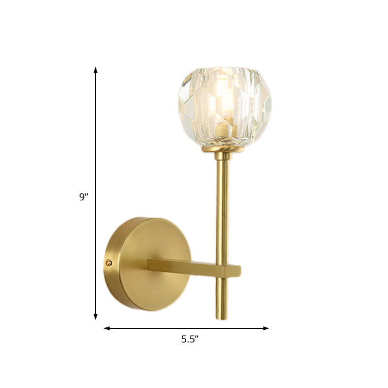 Minimalism 1 Light Wall Mounted Lighting Brass Faceted Sconce Light Fixture with Crystal Shade Clearhalo 'Modern wall lights' 'Modern' 'Wall Lamps & Sconces' 'Wall Lights' Lighting' 225967