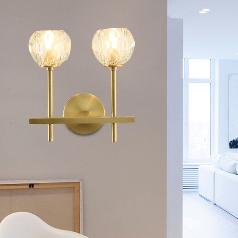 Minimalism 1 Light Wall Mounted Lighting Brass Faceted Sconce Light Fixture with Crystal Shade Brass B Clearhalo 'Modern wall lights' 'Modern' 'Wall Lamps & Sconces' 'Wall Lights' Lighting' 225968