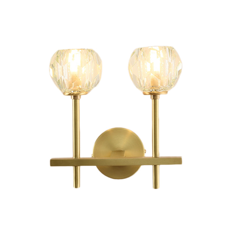 Minimalism 1 Light Wall Mounted Lighting Brass Faceted Sconce Light Fixture with Crystal Shade Clearhalo 'Modern wall lights' 'Modern' 'Wall Lamps & Sconces' 'Wall Lights' Lighting' 225970