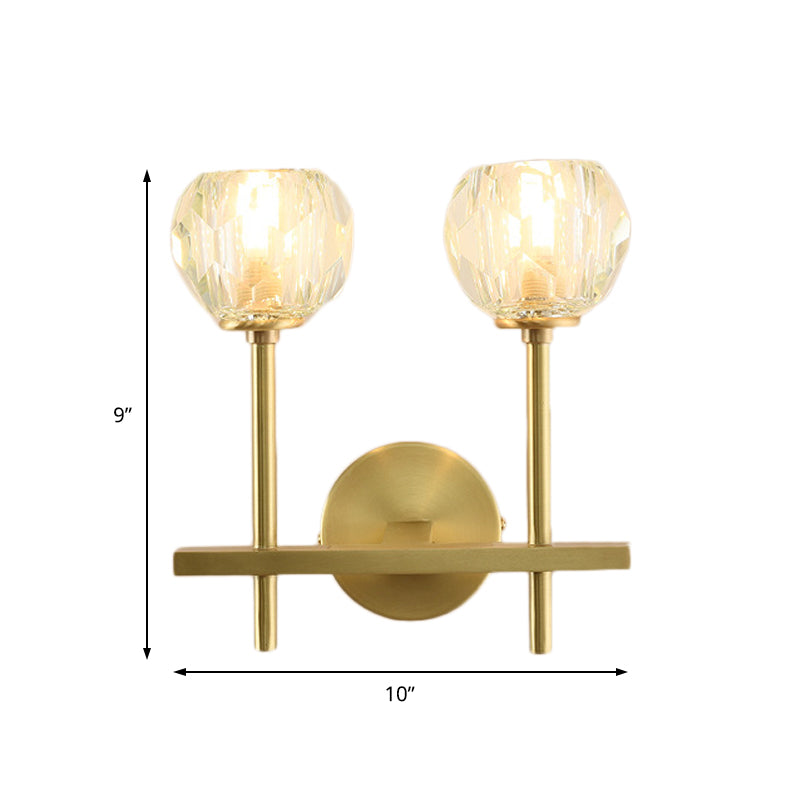 Minimalism 1 Light Wall Mounted Lighting Brass Faceted Sconce Light Fixture with Crystal Shade Clearhalo 'Modern wall lights' 'Modern' 'Wall Lamps & Sconces' 'Wall Lights' Lighting' 225971