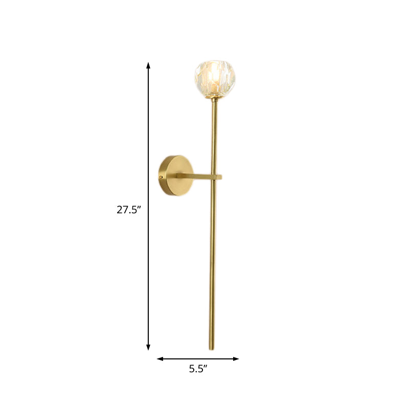 Minimalism 1 Light Wall Mounted Lighting Brass Faceted Sconce Light Fixture with Crystal Shade Clearhalo 'Modern wall lights' 'Modern' 'Wall Lamps & Sconces' 'Wall Lights' Lighting' 225975