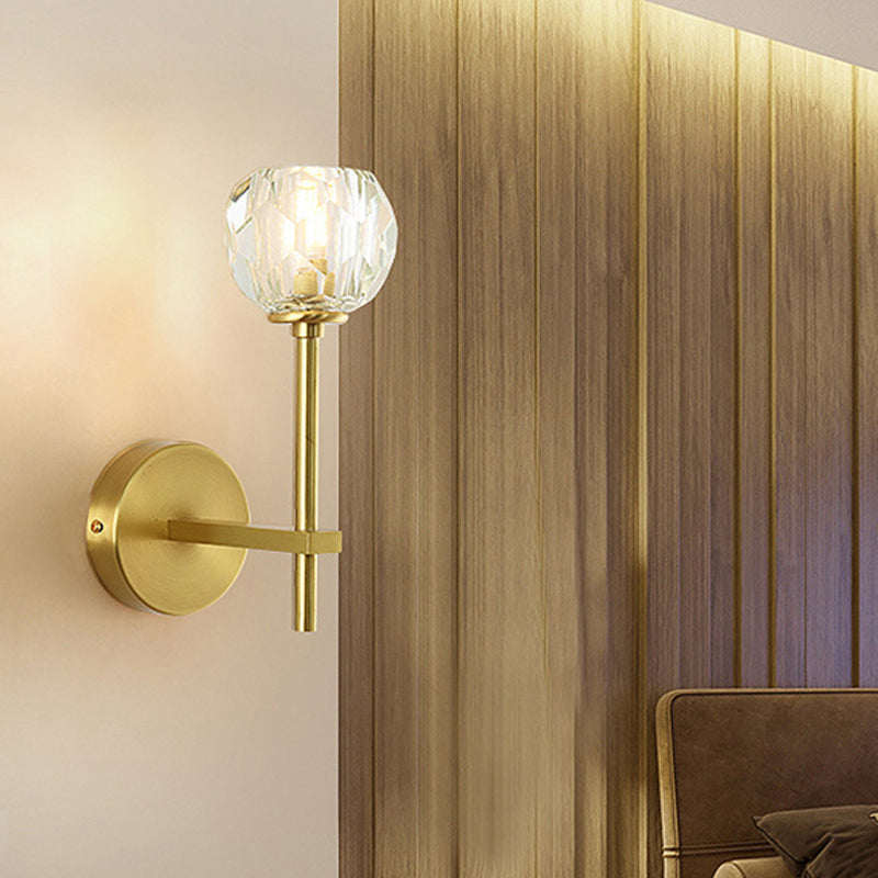 Minimalism 1 Light Wall Mounted Lighting Brass Faceted Sconce Light Fixture with Crystal Shade Brass A Clearhalo 'Modern wall lights' 'Modern' 'Wall Lamps & Sconces' 'Wall Lights' Lighting' 225976