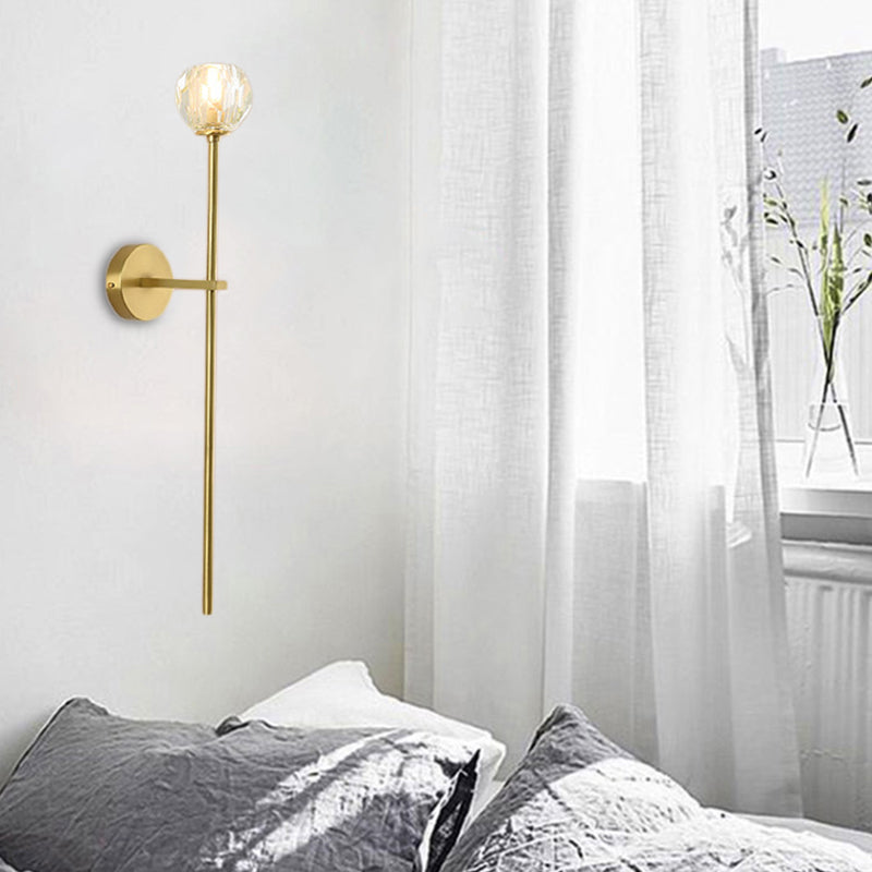 Minimalism 1 Light Wall Mounted Lighting Brass Faceted Sconce Light Fixture with Crystal Shade Brass C Clearhalo 'Modern wall lights' 'Modern' 'Wall Lamps & Sconces' 'Wall Lights' Lighting' 225978